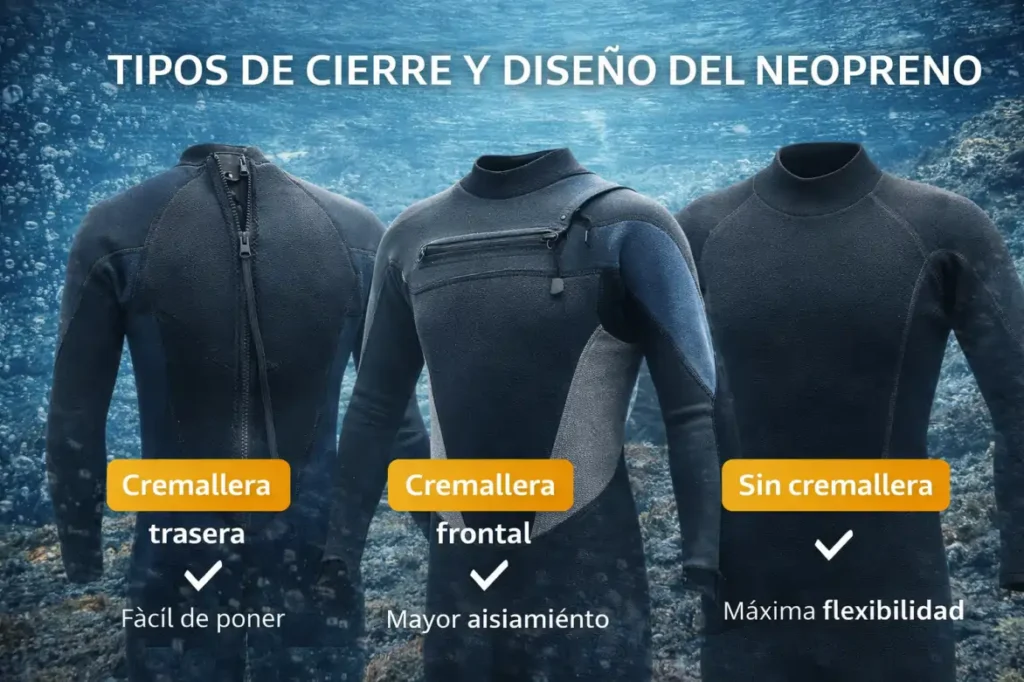 tipos de cierre del traje de neopreno de buceo